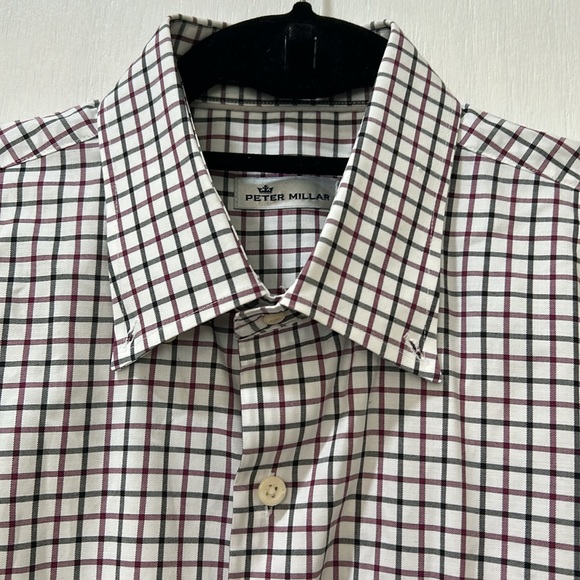 PETER MILLAR MENS BUTTON DOWN SHIRT CHECKER PLAID WHITE SZ LG - Picture 5 of 11